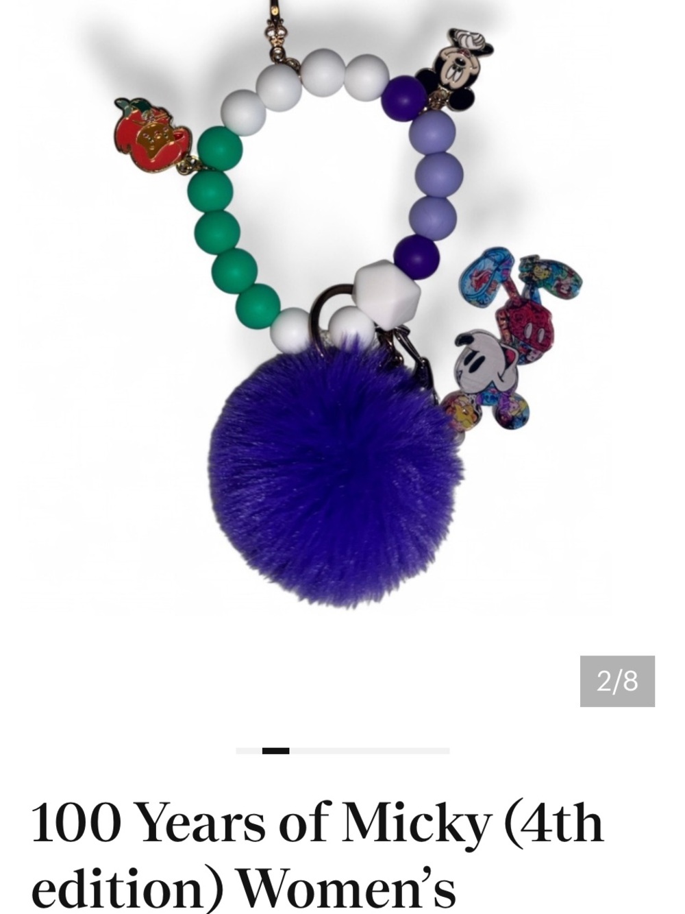 Disney Purple Pom Pom Beaded Keychain Bracelet with Charms - Picture 3 of 4